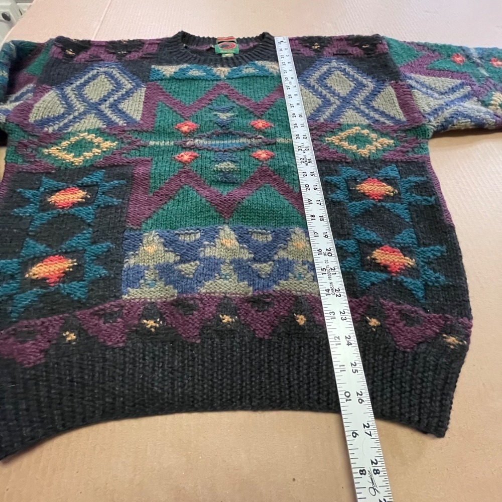 Vintage Boston Traders Men's Large Wool Hand Knit Chunky Sweater 90's Maximalist - Picture 8 of 11